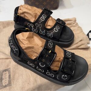 Gucci Black Sandals with Embellished Details